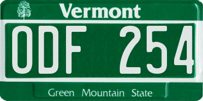 VT license plate ODF254