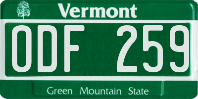 VT license plate ODF259