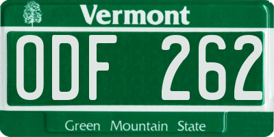 VT license plate ODF262
