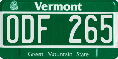 VT license plate ODF265