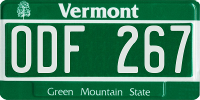 VT license plate ODF267