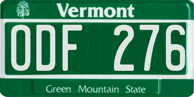 VT license plate ODF276
