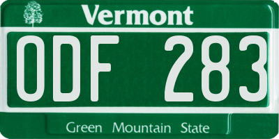 VT license plate ODF283