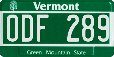 VT license plate ODF289