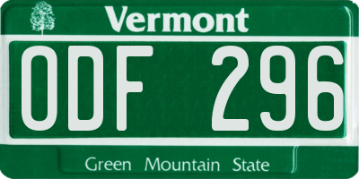 VT license plate ODF296