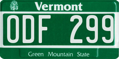 VT license plate ODF299