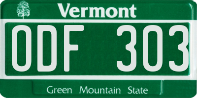 VT license plate ODF303