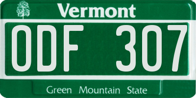 VT license plate ODF307