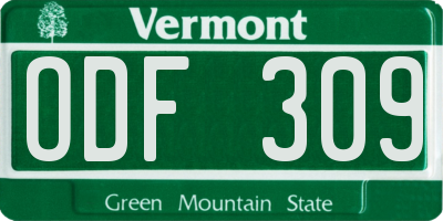VT license plate ODF309