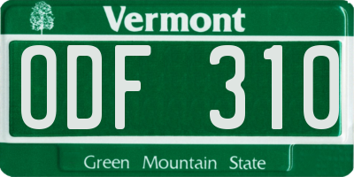 VT license plate ODF310