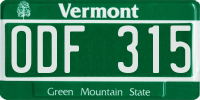 VT license plate ODF315