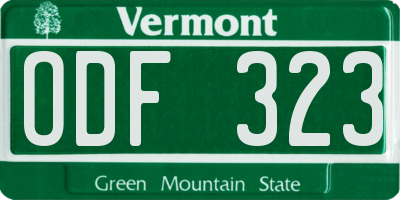 VT license plate ODF323