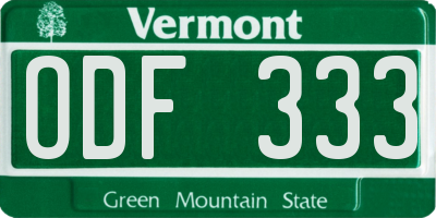 VT license plate ODF333