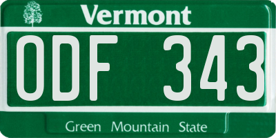 VT license plate ODF343