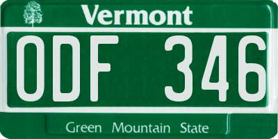 VT license plate ODF346