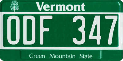 VT license plate ODF347