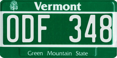 VT license plate ODF348