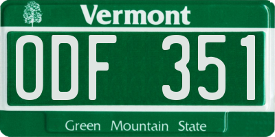 VT license plate ODF351