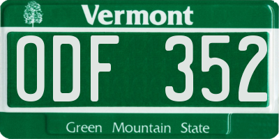 VT license plate ODF352