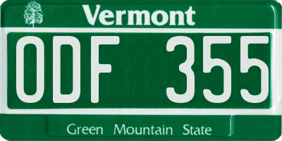 VT license plate ODF355