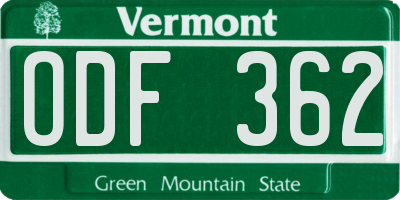 VT license plate ODF362