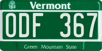 VT license plate ODF367