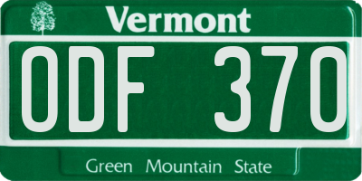 VT license plate ODF370