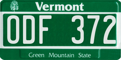 VT license plate ODF372