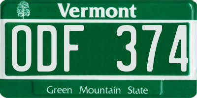 VT license plate ODF374
