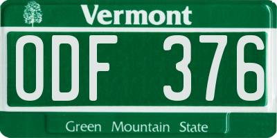 VT license plate ODF376