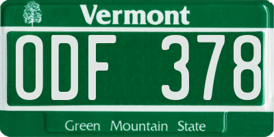 VT license plate ODF378