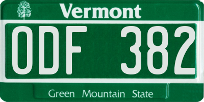 VT license plate ODF382