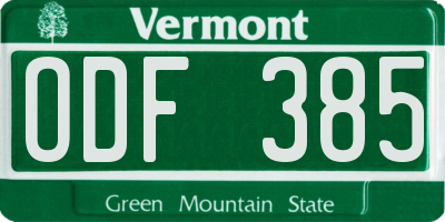 VT license plate ODF385