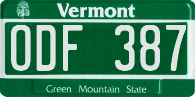 VT license plate ODF387