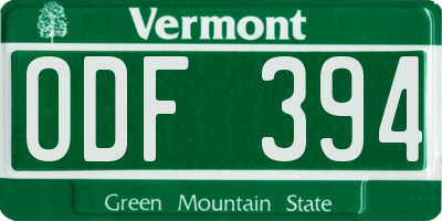VT license plate ODF394