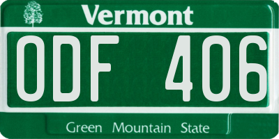 VT license plate ODF406