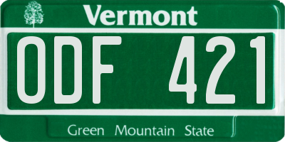 VT license plate ODF421