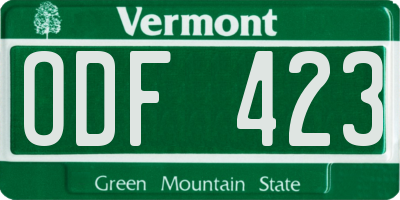 VT license plate ODF423
