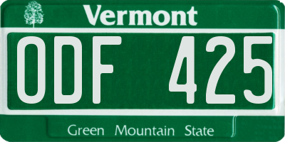 VT license plate ODF425