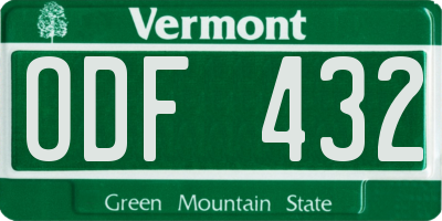 VT license plate ODF432