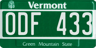 VT license plate ODF433