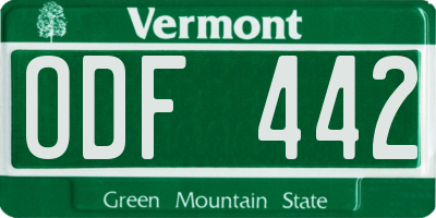 VT license plate ODF442