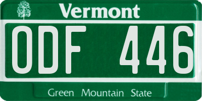 VT license plate ODF446