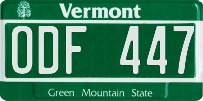 VT license plate ODF447