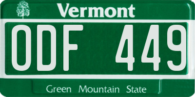 VT license plate ODF449
