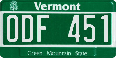 VT license plate ODF451