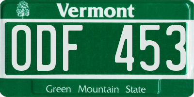 VT license plate ODF453