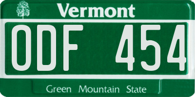 VT license plate ODF454