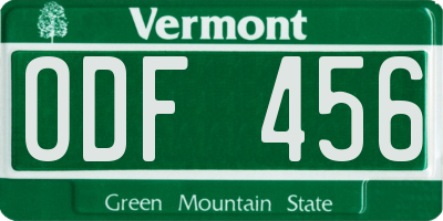 VT license plate ODF456