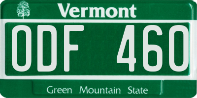 VT license plate ODF460